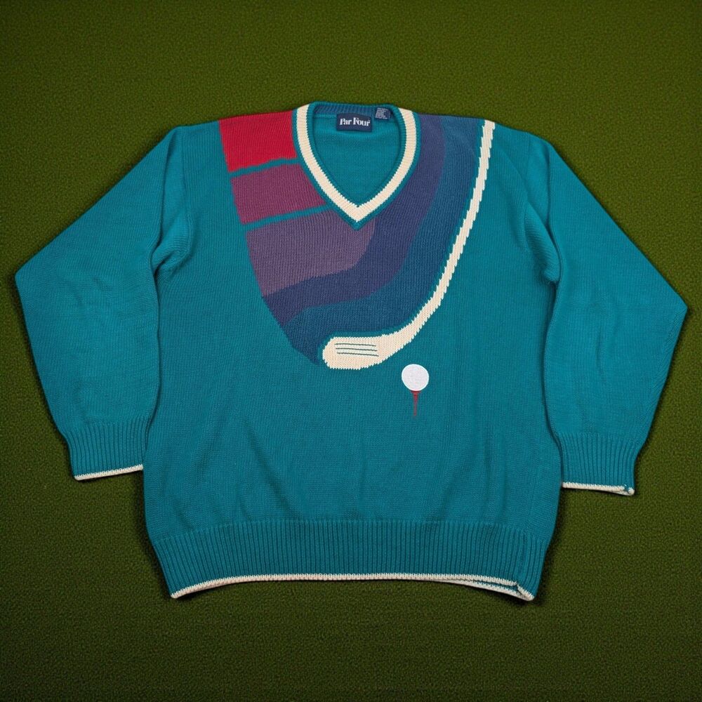 Vintage Par Four Men's XL/T 90s‎ V-neck Pullover Heavyweight Cotton Golf Sweater